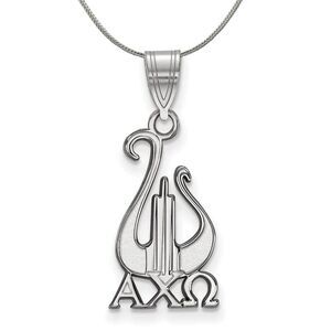 Sterling Silver Alpha Chi Omega Medium Pendant Necklace - 24 Inch